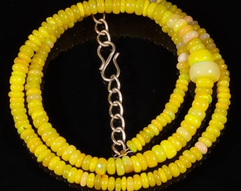 Ethiopian Fire Opal Necklace Natural Welo Rondelle Beads, October Birthstone  4×8mm 45 Cts
