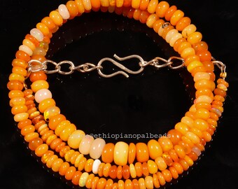 3x7 mm 46.30 CtsOrange Ethiopian Opal Bead Necklace, 18" October Birthstone Jewelry
