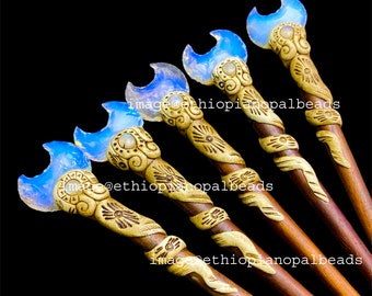 Opalite Moon Hair Stick, Polymer Clay Cabochon, Boho Hair Accessory