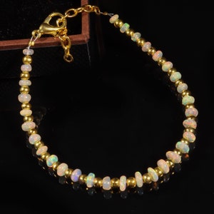 3x5 mm 17 Cts Opal bead, Natural Ethiopian opal welo fire rondelle bead bracelet, opal bead bracelet with golden balls