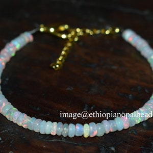 3x4mm Ethiopian Opal Bead Bracelet – Natural Welo Fire Rondelle Opal Beads – October Birthstone Jewelry Gift for Her