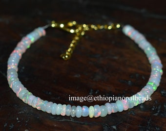 Ethiopian Opal Bead Bracelet, Fire Opal Rondelle Beads (3x4 MM)