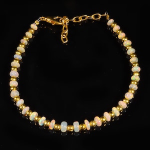 Opal bead, Natural Ethiopian opal welo fire rondelle bead bracelet, opal bead bracelet with golden balls, 3x5 MM 16.80 Cts A