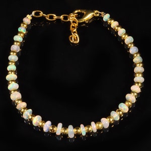Opal bead, Natural Ethiopian opal welo fire rondelle bead bracelet, opal bead bracelet with golden balls, 3x4 MM 16.80 Cts