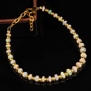 3x5 mm 16.80 Ct Opal bead, Natural Ethiopian opal welo fire rondelle bead bracelet, opal bead bracelet with golden balls