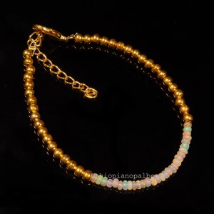 Opal Beads, 2x3 MM 14.20 Carats Natural Ethiopian Opal Beads Bracelet, Opal Rondelle Beads Bracelet with golden balls, Christmas Gift