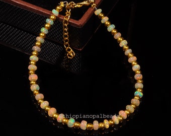 Ethiopian Opal Bracelet, 3x4mm Rondelle Beads, Fire Opal