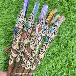 Crystal Point Stick, Mix Hair Stick, Pencil hair stick, Quartz hair, Gift for her, Boho Crystal Hair Stick, Gemstone Hair Stick
