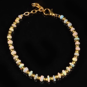 Opal bead, Natural Ethiopian opal welo fire rondelle bead bracelet, opal bead bracelet with golden balls, 3x4 MM 16.90 Cts