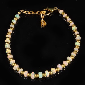 3x5 mm 16.75 Cts Opal bead, Natural Ethiopian opal welo fire rondelle bead bracelet, opal bead bracelet with golden balls