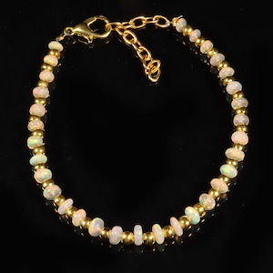 4x5 mm 16.66 Cts Opal bead, Natural Ethiopian opal welo fire rondelle bead bracelet, opal bead bracelet with golden balls
