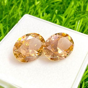 2 PCS Faceted Loose CHAMPAGNE Zircon Gemstone 16X12X7 MM 19.20 Carats Zircon Oval Shape for jewelry making, December birthstone