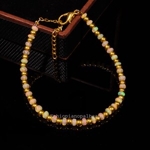Pulsera de cuentas redondas de ópalo etíope natural de 3 mm y 15,25 quilates, de 8 pulgadas, con bolas doradas, regalo de Navidad.