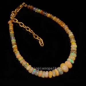 3x7mm Ethiopian Opal Beads Bracelet – 17.30 Carats 100% Natural Welo Fire Rondelle Opal – October Birthstone Jewelry Gift for Her