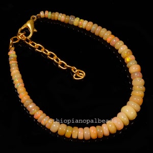 3x6mm Ethiopian Opal Beads Bracelet – 21 Carats 100% Natural Welo Fire Rondelle Opal – Genuine October Birthstone Gift for Her