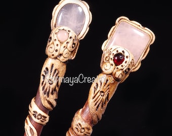 Rosenquarz Cabochon Haarstab, Boho Accessoire aus Polymer Clay