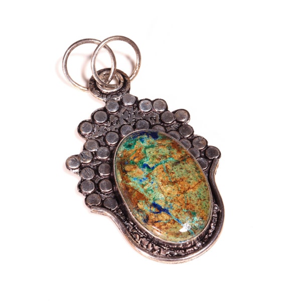 Peaceful Peruvian Chrysocolla Crystal Pendant + 20 20