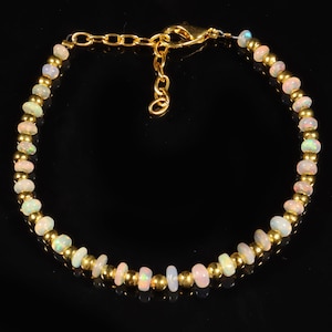 Opal bead, Natural Ethiopian opal welo fire rondelle bead bracelet, opal bead bracelet with golden balls, 3x5 MM 16.65 Cts