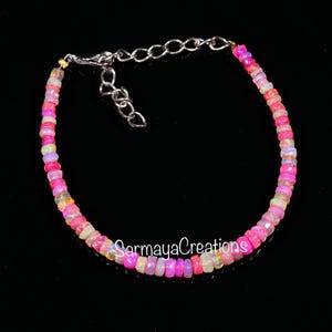 Pink Opal, 3X5 MM 100% Natural ethiopian opal welo fire rondelle bead bracelet 8 Inches, Opal bead bracelet, gift for her, birthday gift