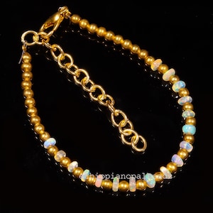 Äthiopische Opal Perlenarmband, Quarz Akzent, Zierlicher Schmuck 3 x 4 MM 18.25 Carat