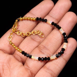 Opal Beads, 4 MM 17.15 Carats Natural Ethiopian Opal Beads Bracelet, Opal Rondelle Beads Bracelet with Quartz beads