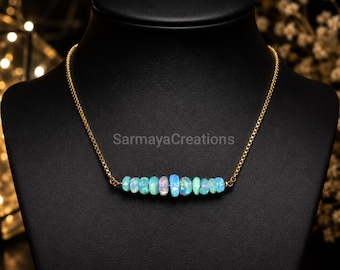 Ethiopian Opal Necklace – Rondelle Beads, Gold Brass Chain 4.5–6.5 mm
