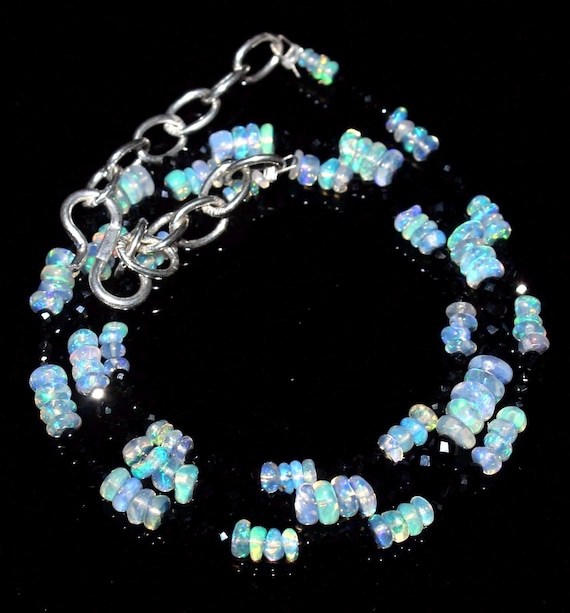 Collier En Argent 925 Avec Perles Opale éthiopienne Feu - Rondelles Multicolores, Longueur 16 Pouces, Neuf