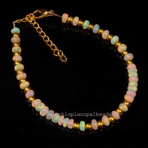 Opal Beads, 4 MM 17.00 Carats Natural Ethiopian Opal Beads Bracelet, Opal Rondelle Beads Bracelet with golden balls, Christmas Gift