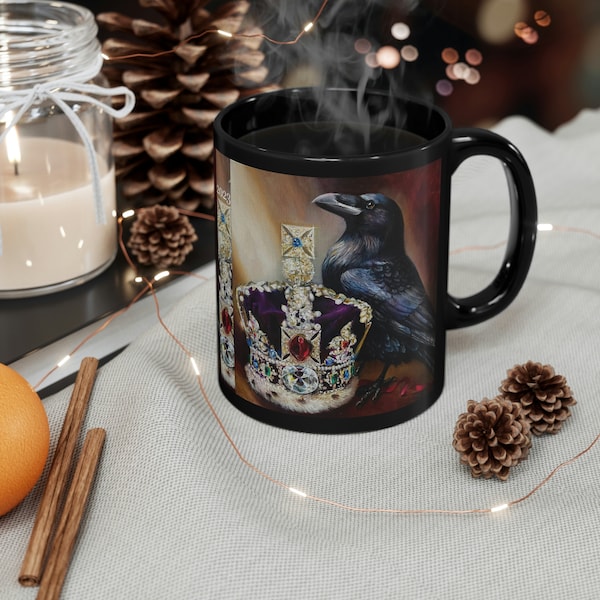 USA 11oz Black Mug Coronation special, raven art mug