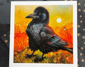 Raven Giclee Print, Bird Art by Mary Swift (30.5x30.5 cm)