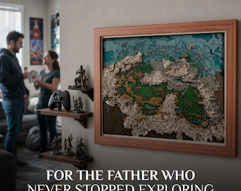 Realm of the Nords 3D Wood Map - Fantasy game room gift for gamer dads, Free engraving gift for dad