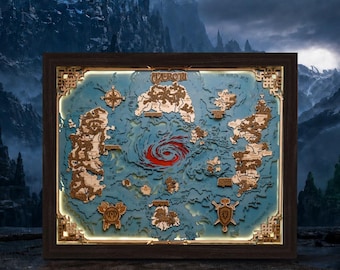 Eastern Kingdoms and Horde map with lighting, Personalized gift for gamers with engraving