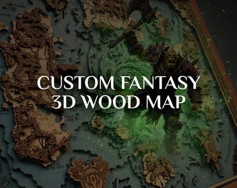 Personalized fantasy map wall art - Natural wood 3D map decor - Perfect apartment gift for gamers and readers