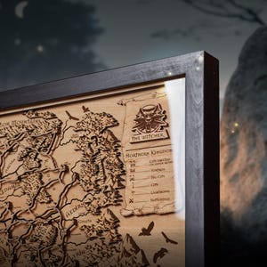 Houten 3D-kaart World of Hags and Monsters - Unieke cadeaus voor boekenliefhebbers - 3D-houten lasergegraveerde kaart - Perfect cadeau voor fans van fantasyboeken
