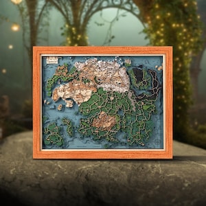 Mapa de fantasía de ESO en madera 3D - Mapa de fantasía de madera de fan art - Arte único de videojuegos