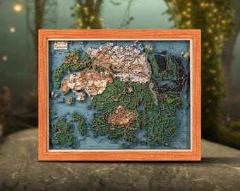 3D wooden ESO fantasy map - Fan art wooden fantasy map - Unique video game art