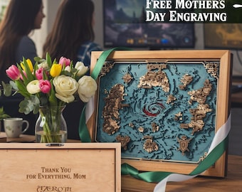 3D WOODEN MAP of Eastern Kingdoms - Custom game world map for mom gift for Mothers day - Video game art