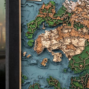 Mapa de fantasía de ESO en madera 3D - Arte mural único - Regalo personalizado para gamers