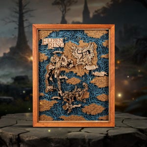Elden Realms 3D Wood Map - Unique wall Lands Between map - Personalised 5th anniversary gift