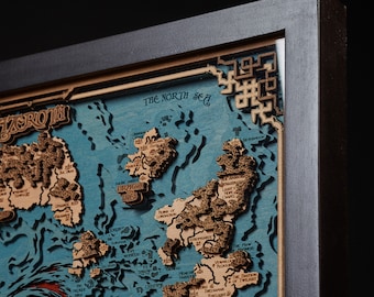 3D WOODEN MAP of Eastern Kingdoms - Unique video game map for art fan - Perfect video game decor