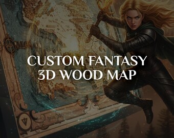 Personalized Fantasy world map - Handcrafted fantasy book wooden wall art - Perfect gift for readers and fantasy fans