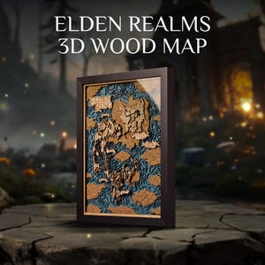 Elden Realms 3D Holzkarte - Laser gravierte Städte der Gnadenbaum Karte - Bestes Vatertagsgeschenk für Papa Gamer