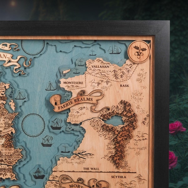 3d WOODEN ACOTAR MAP in natural color - Custom Map of Prythian Acotar World - Unique BookTok Merch - Personalized gift for Fantasy Lovers