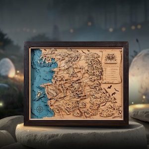 Świat Hags i Potworów 3D Drewniana Mapa - Spersonalizowany prezent dla geeków - Drewniana niestandardowa mapa 3D - Idealna dekoracja dla nerdów dla fanów