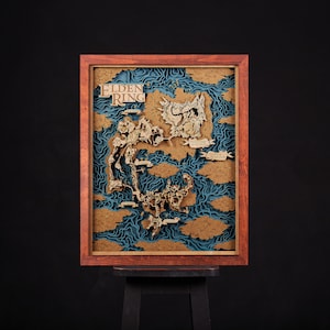 Carte en bois 3D d'Elden Realms - Carte personnalisée 3D de Limgrave - Meilleure décoration de jeu vidéo