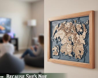 Wooden 3D Imperial Realm Map - Fantasy game room decor - Custom fantasy map for Mothers day gift from kids