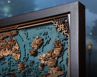 3D WOODEN MAP of Eastern Kingdoms - Custom game world map - Video game art for fans