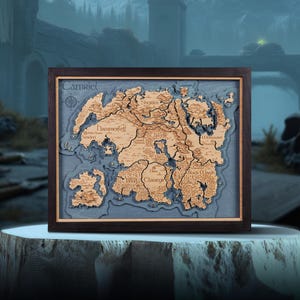 Carte du royaume impérial 3D en bois - art du jeu vidéo personnalisé - carte fantaisie en bois cosplay