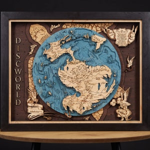 Hölzerne flache 3D Weltkarte - Personalisiertes Geschenk für Buchliebhaber - Einzigartige Fantasie Karte Kunst