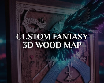 Custom Fantasy World 3D Wood Map - Personalized wooden wall art - Romantic wood anniversary decor - 5th Anniversary gift for couple